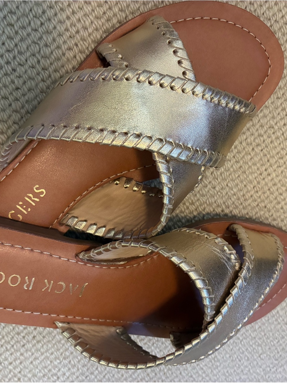 Jack Rogers Gold Metallic Crossband Sandals Sloane x Band 7.5